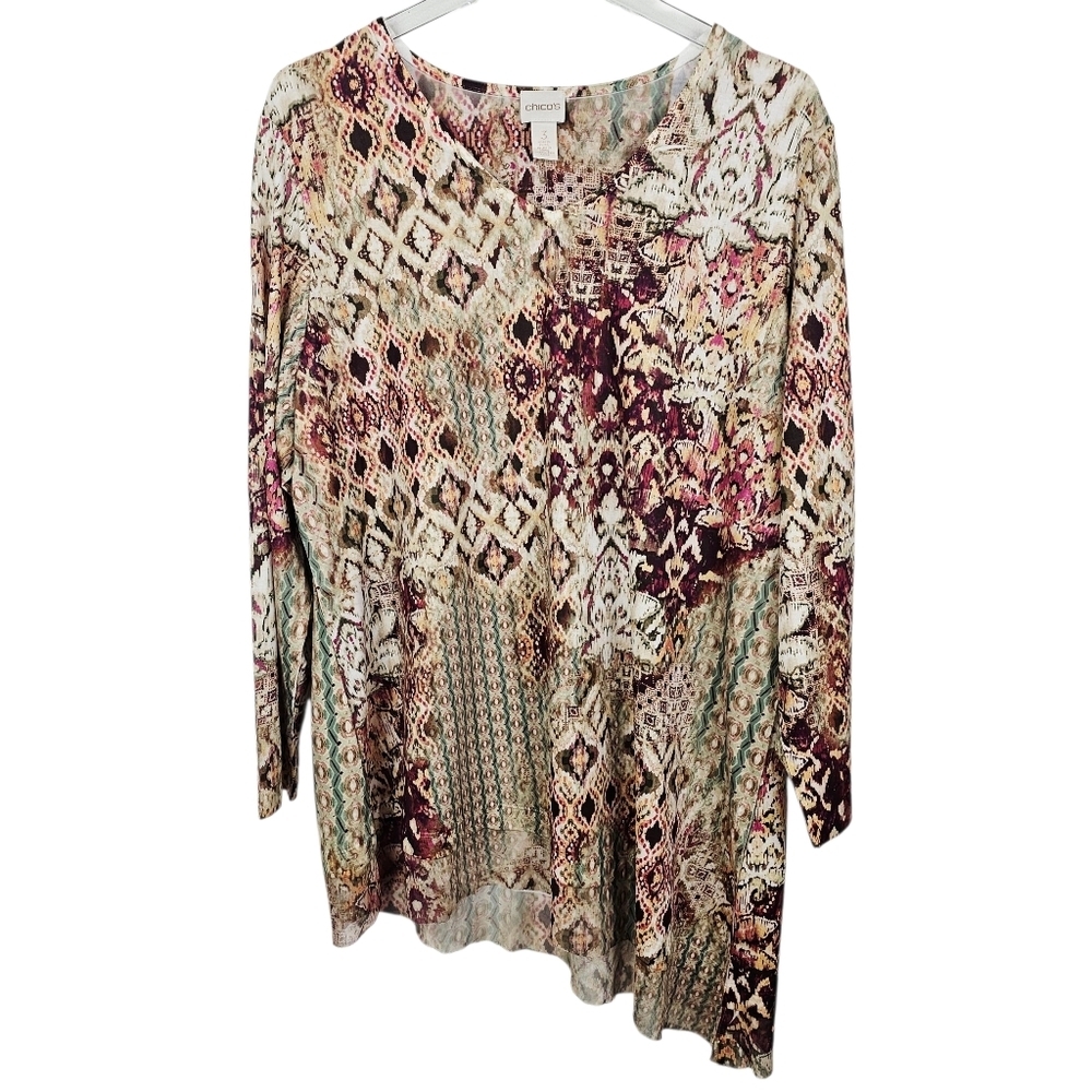 Chico's V-Neck Printed Asymmetrical Top NWT